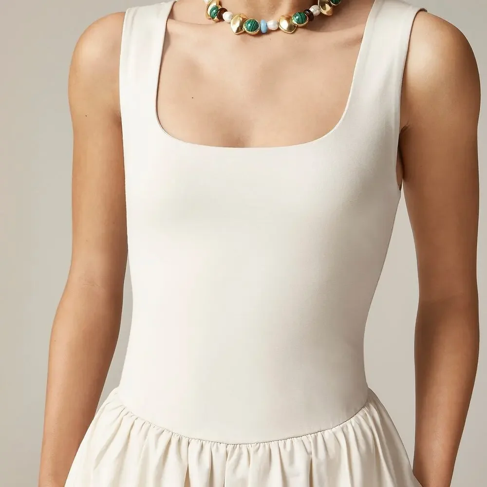 J. Crew Women's Drop-Waist Mixy Maxi Dress Sleeveless Natural Size Large NWT